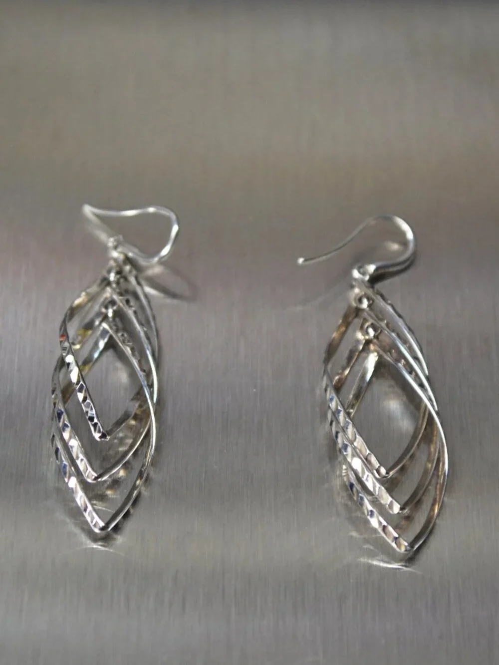 Sterling 925 Silver Faceted Dangle Earrings, Triple Loops, Thailand